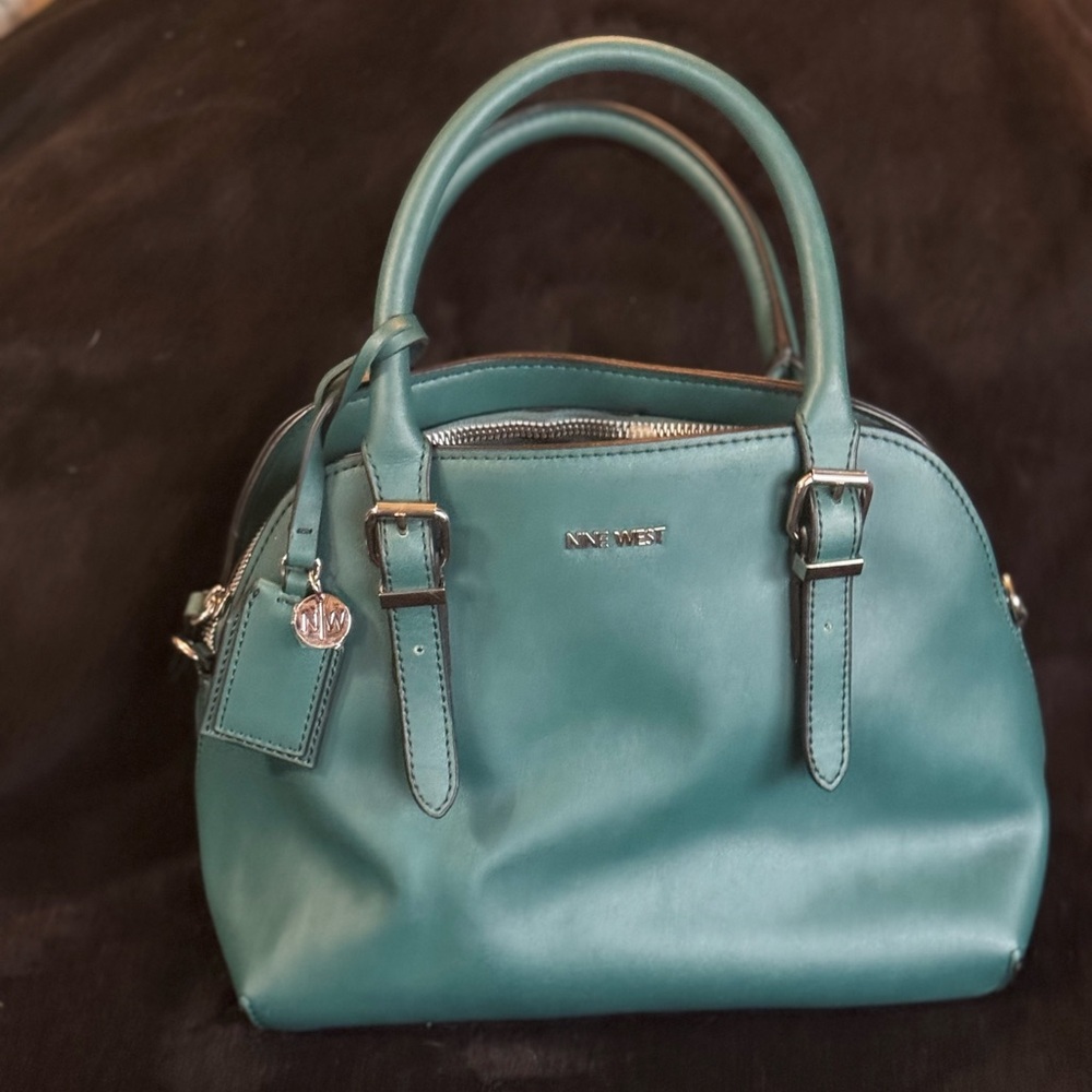 Nine West Green Satchel Handbag | Faux Leather | Excellent Condition | Roomy OS